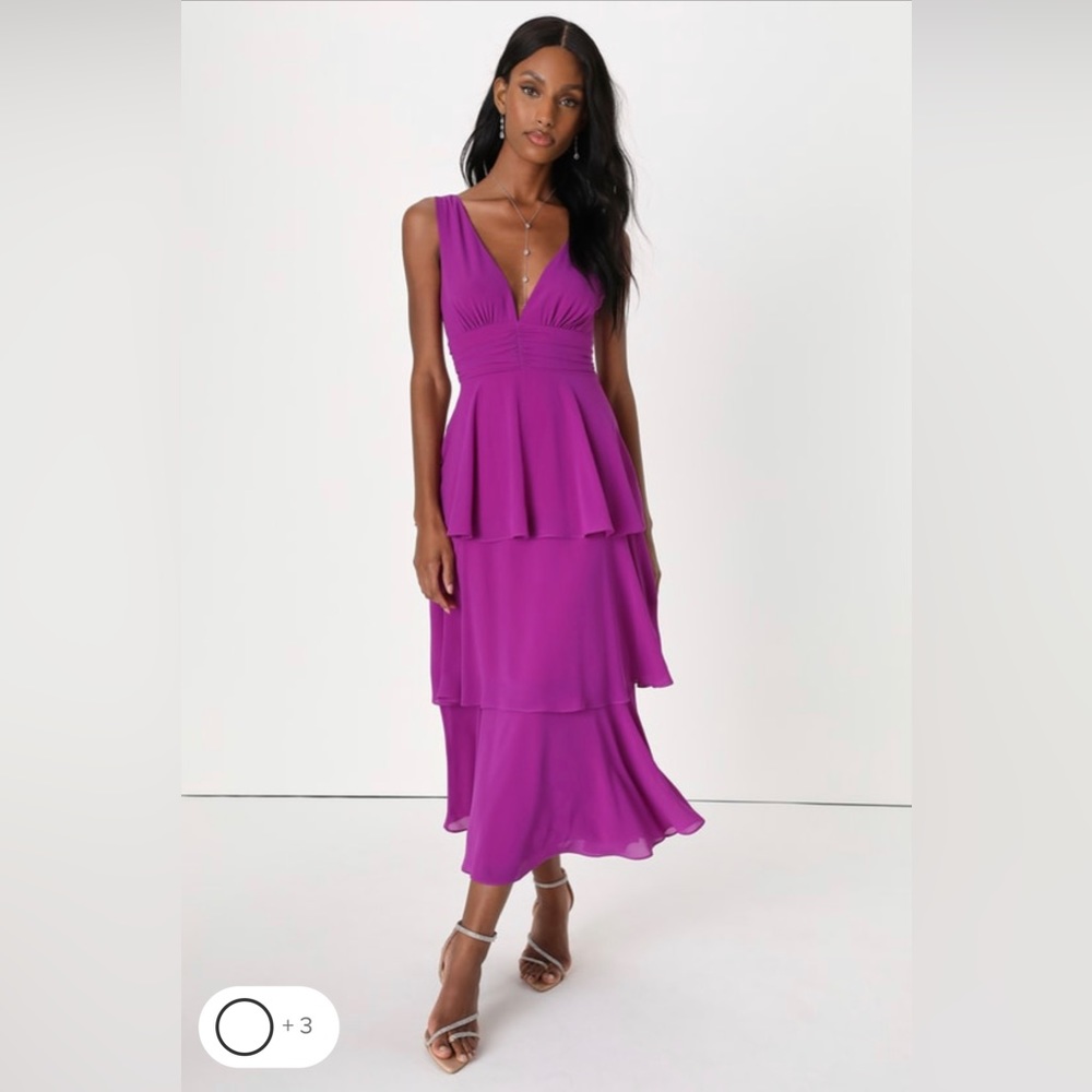 Lulu’s Sleeveless Tiered Midi Dress - Size Medium - Purple Fuschia